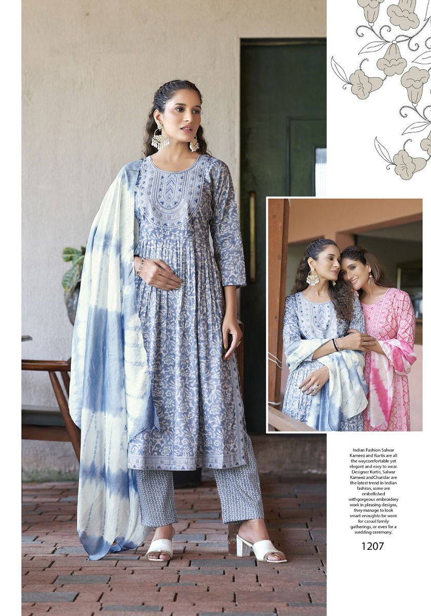 Sara Vol 12 By Mystic 9 Naira Cut Foil Printed Kurti With Bottom Dupatta Wholesale Market In Surat
